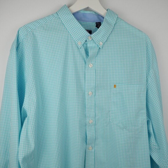 Izod Shirt Mens XL Aqua White Checkered Button Down Long Sleeve Casual Classic - Picture 2 of 16